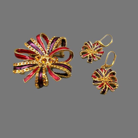 Joan Rivers Trinket Box w/ Brooch and Earrings, Gold and Enamel w/ Crystals, Vtg - Picture 5 of 10